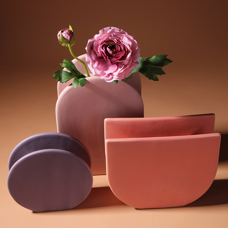 Morandi color geometric Nordic ceramic vase designer model room creative soft decoration decoration wholesale